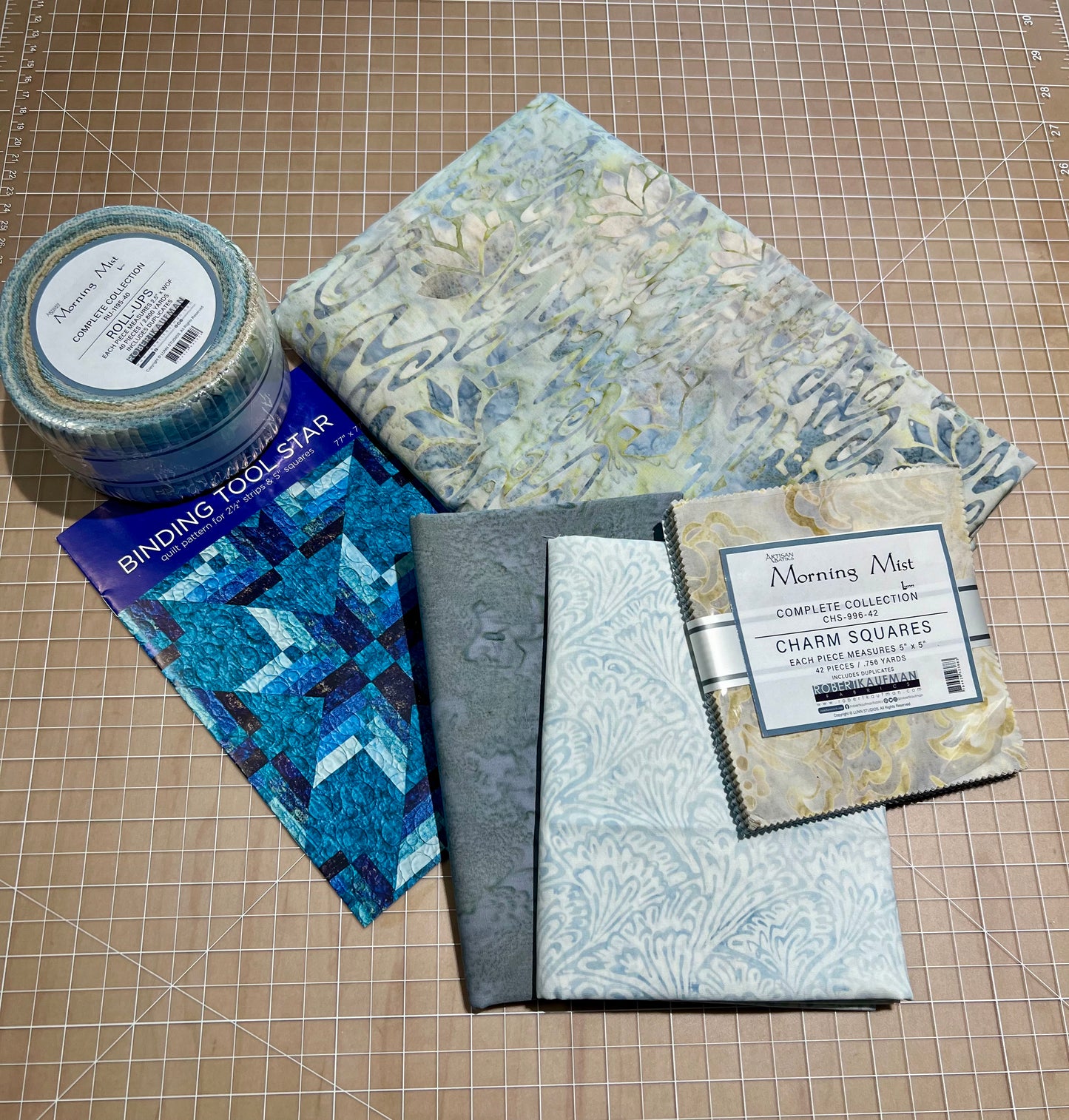 Binding Tool Star Quilt Kit; Color Options: Blue/Grey Batiks; Tropical Batiks or Floral Cotton Prints; 77 x 77"