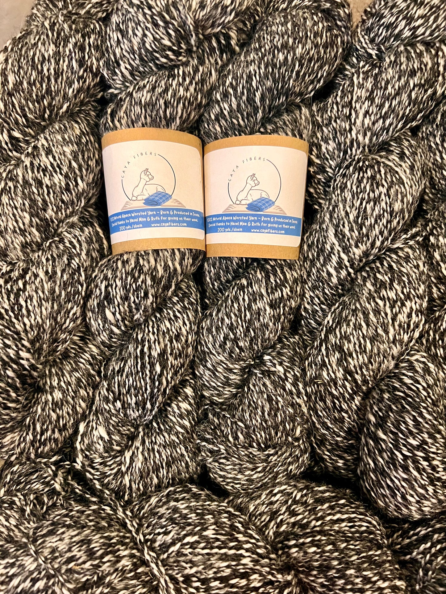 Alpaca Worsted Yarn- 100% Natural: Tweed Brown/Ivory