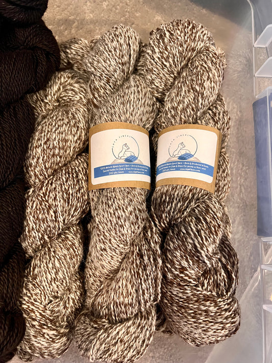 Alpaca Sport Yarn- 100% Natural: Sport weight, Tweed- Lt Brown & white